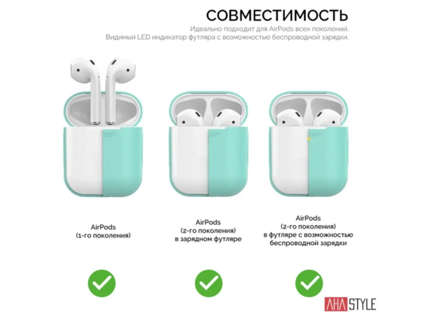 Чохол AHASTYLE дуо ​​для Apple AirPods - Mint Green (AHA-02020-MGR)